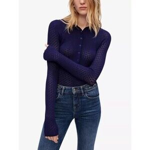 MAJE "Mamosy" Blue Lace-effect Knitted Bodysuit Size T1 (Small) NWT $245